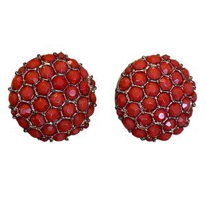 Vintage Red Pierced Earrings With Gold-Tone Accents